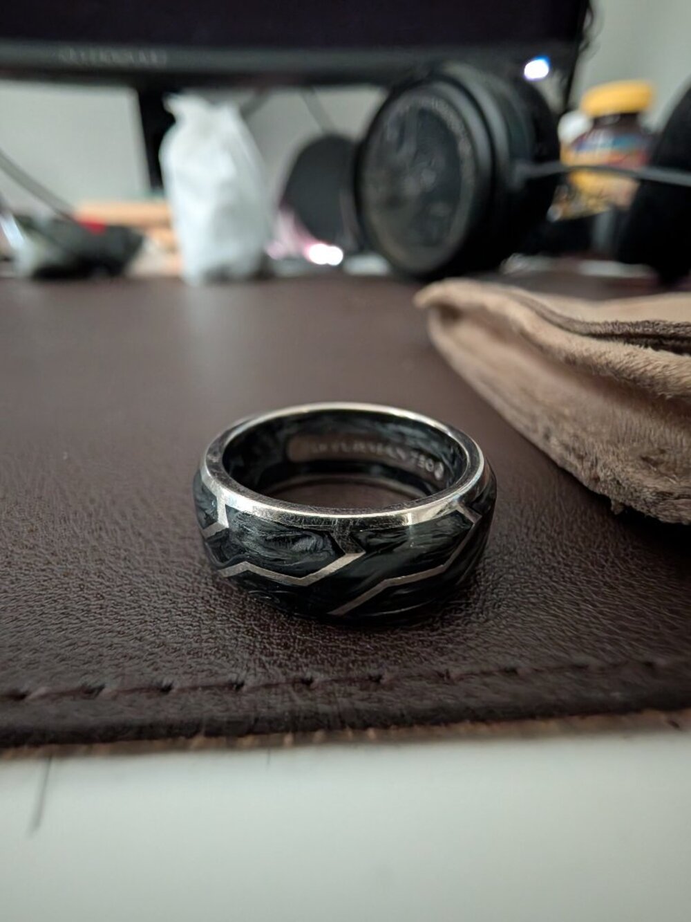 David Yurman Forged Carbon Band Ring - 18K White Gold,8.5mm - Picture 7 of 7